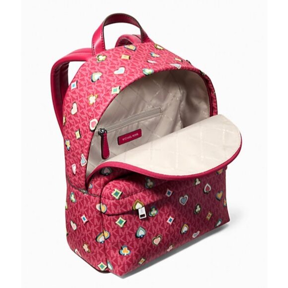 New Michael Kors Slater Medium Printed Signature Logo Backpack Dark Raspberry - Picture 3 of 6